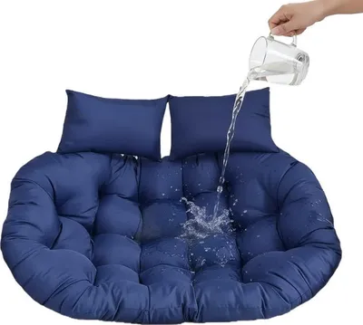 Image de Coussin pour fauteuil suspendu double 150 × 110 cm, coussin d'assise imperméable épaissi avec coussin d'appui-tête pour terrasse et jardin, bleu foncé