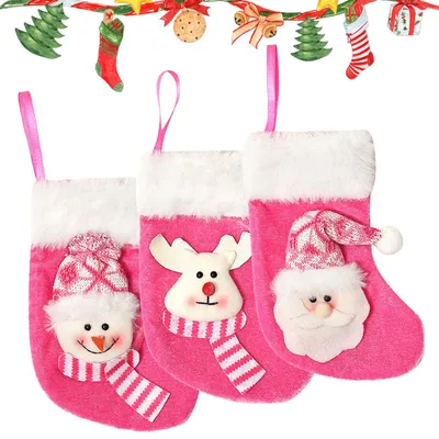 Weihnachtsstrümpfe 17x9 cm, 3 Stück, rosa, für Geschenke