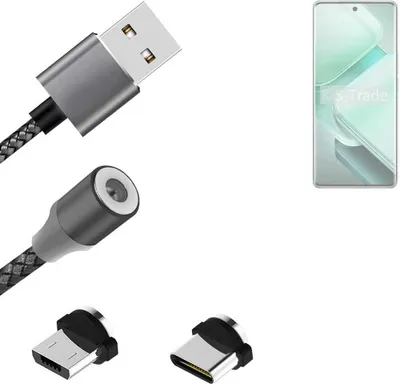 Produktbild von K-S-Trade Hochwertiges Magnet-Lade-kabel Sync-Kabel Daten-Kabel kompatibel mit Vivo V40e mit USB-Typ-C-Anschluss und Micro-USB-Anschluss 2A bis zu