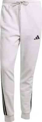 Produktbild von Adidas Essentials Hosen JD1858 mit 3-Streifen, konische Beine, Kordelzug, Hellgrau meliert/Schwarz