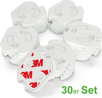 Produktbild von conecto Steckdosenschutz Kindersicherung für Steckdose mit Dreh-Mechanik und vollflächigem 3M Klebeband, weiß 30 Stück