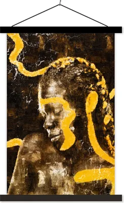 Produktbild von MuchoWow® Textilposter Frau - Schwarz - Gold 40x60 cm mit schwarzem Rahmen - Wanddekorationen