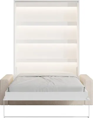 Produktbild von Schrankbett + Sofa + Matratze - 160 x 200 cm - Manuelle vertikale Öffnung - Mit LED-Beleuchtung - Weiß - RAPILI