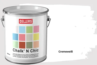 Produktbild von OELLERS Chalk 'N Chic Kreidefarbe Cremeweiß 2,5L matt – für Shabby-Chic-Look & Vintage-Stil auf Holz, Beton, Raufaser, Gipskarton uvm.