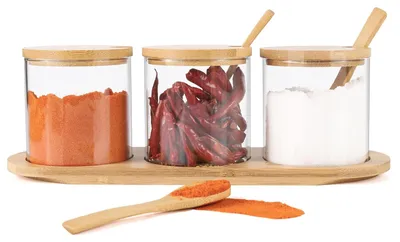Immagine prodotto di Omgoods - Set di 3 barattoli in vetro per spezie, capacità 300 ml