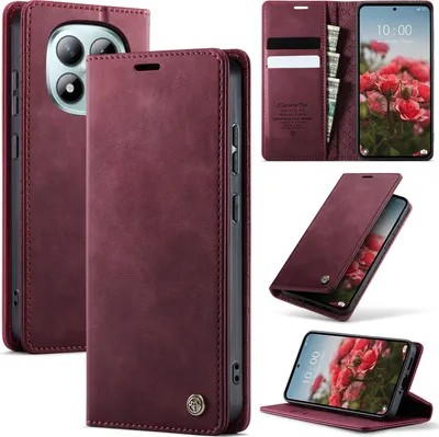 Image de Étui en cuir pour Xiaomi Redmi Note 15 Pro+ 5G, protection RFID, fermeture magnétique, compartiments pour cartes et fonction support Rouge