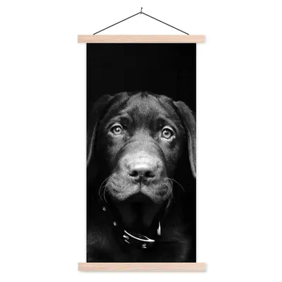 Produktbild von MuchoWow® Textilposter Tierprofil Hund in schwarz und weiß 60x120 cm mit holzfarbenen Rahmen - Holz