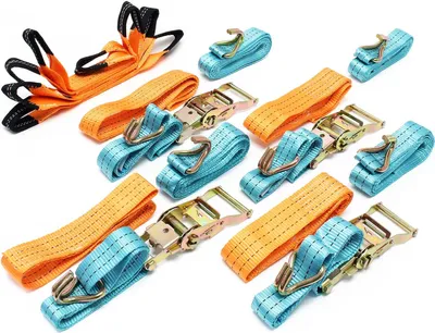 Produktbild von Wiltec Spanngurte 4er Set für den Autotransport, 35mm x 3,5m, 3000 daN, Zurrgurte zur Radsicherung
