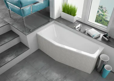 Produktbild von Eckbadewanne Badewanne KEOS LINKS 160x70 mit Füßen und Ablaufgarnitur GRATIS