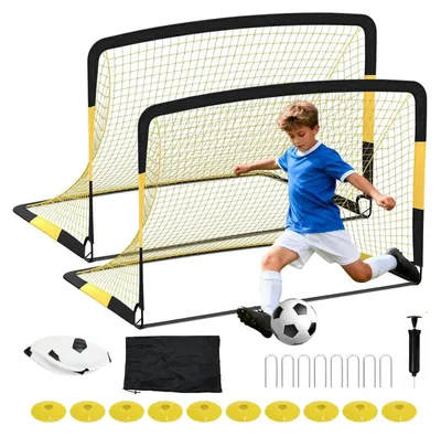 Produktbild von Fußballtore - 2er Set Tragbare Tore - 183x122 cm - Mit Ball, Hütchen & Heringen - Für Garten & Training - Gelb