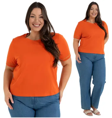 Produktbild von Moraj - Damen T-Shirt Größe L - Damenbluse Orange - Kurzarmshirt fur Damen - Baumwollshirt Ausschnitt Rund