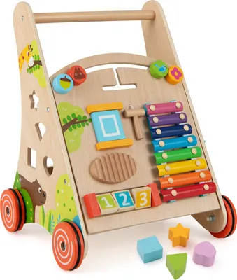 Produktbild von COSTWAY Lauflernhilfe Holz, Baby Lauflernwagen mit Griff, Stauraum & Rädern Schieben & Ziehen, Lernspielzeug zum Sitzen & Stehen für Kinder ab 1 Jahr