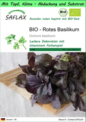 Produktbild von SAFLAX Garden to go - BIO - Rotes Basilikum - Ocimum basilicum - 400 Samen - Mit Topf, Klima - Deckel und Anzuchtsubstrat
