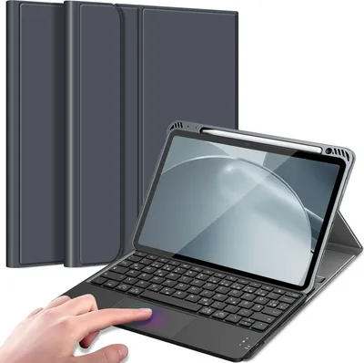 Produktbild von Fintie Tastatur Hülle für iPad Air 11 Zoll M4/M3/M2 (2026/2025/2024), iPad Air 5./4. Gen 10.9 Zoll, weiche Schutzhülle mit Stifthalter, magnetisch abnehmbare deutsche Tastatur mit Touchpad, Space Grau