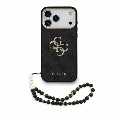 Produktbild von Guess Big Logo Hülle iPhone 18 Pro Max Kunstleder grau mit Kette