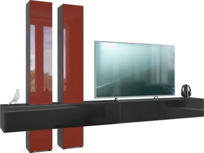 Produktbild von Vladon Wohnwand Moja,  Germany, - Schwarz matt & Schwarz/Bordeaux Hochglanz - Moderne Anbauwand für Ihr Wohnzimmer (BxHxT) 330 x 204 x 39 cm