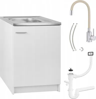 Obrázek produktu pro Kuchyňská linka bílá 60x50 Dřezová baterie Deante Béžová Flexibilní sifon