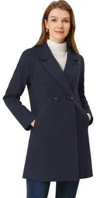 Produktbild von Allegra K Damen Langarm Umlegekragen Zweireiher Raglan Trenchcoat Mantel Blau M