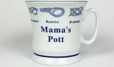 Produktbild von Mama´s Pott mit Seemannsknoten hoch Kaffeebecher Kaffeetasse Kaffee Pott