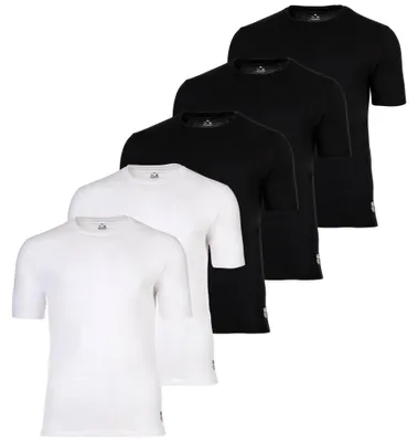 Produktbild von FC Barcelona Herren T-Shirts, 5er Pack - U-Neck Undershirts, Baumwolle, Rundhals, Logo, einfarbig Schwarz/Weiß M