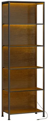 Produktbild von Bücherregal mit 5 Ebenen Standregal mit LED-Beleuchtung, 7 Lichtfarben, für Wohnzimmer, 60 x 30 x 179 cm Schwarz