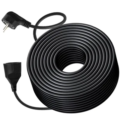 Zdjęcie produktu dla Przedłużacz zewnętrzny 20 m, 16 A, gumowy przewód profesjonalny, 250 V, kabel zasilający do użytku na zewnątrz, stopień ochrony IP44, czarny