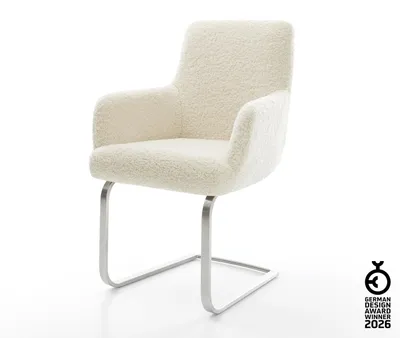 Produktbild von DELIFE Freischwinger Heira-Flex mit Armlehnen Teddystoff Beige Freischwinger flach Edelstahl Taschenfederkern