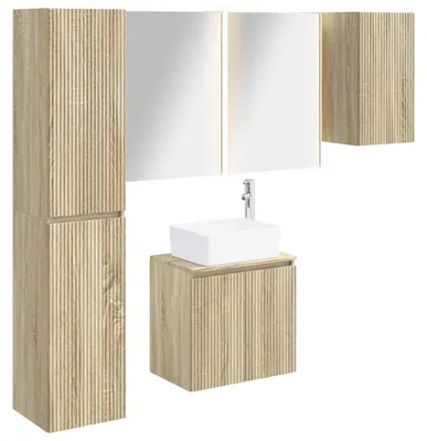 Image de vidaXL Ensemble de 5 meubles de salle de bain, placage chêne Sonoma