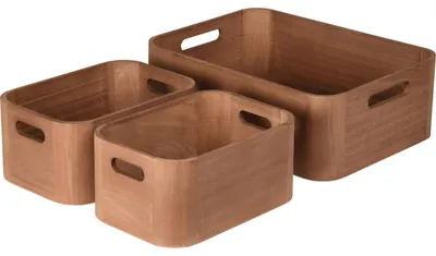 Produktbild von Holz Organizer 3er-Set Naturholz, 2 kleine Boxen 24x16,5x10,5 cm, 1 große Box 36x26x12 cm