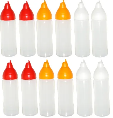 Image de 4 bouteilles à écraser jaunes/rouges/transparentes de 350 ml sans gouttes Bouteilles de ketchup Bouteille de moutarde Bouteille de mayonnaise