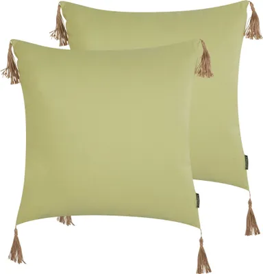Produktbild von BELIANI Dekokissen 2er Set Olivgrün mit Quasten 45 x 45 cm Quadratisch Abnehmbarer Bezug für Wohnzimmer Schlafzimmer Sofa Sessel Bett