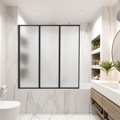 Produktbild von Faziango Duschabtrennung 120X140cm Dreifalten Faltwand für Badewanne Schwarz Rahmen Duschwand Badewannenaufsatz Duschabtrennungen