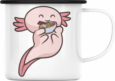 Produktbild von Trendation - Axolotl Emaille Tasse Grafik Lustig Geschenkidee Schwanzlurch Tiere Geschenk Ramen (Schwarz)