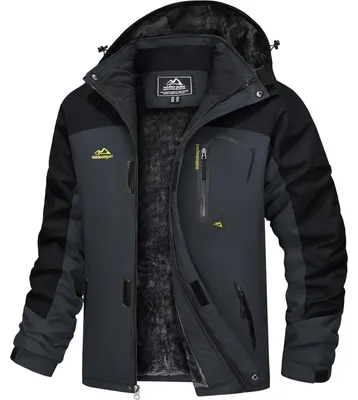 Productafbeelding van Winterjas voor heren, waterdicht, winddicht, warm, met fleecevoering, grijs/zwart, maat S
