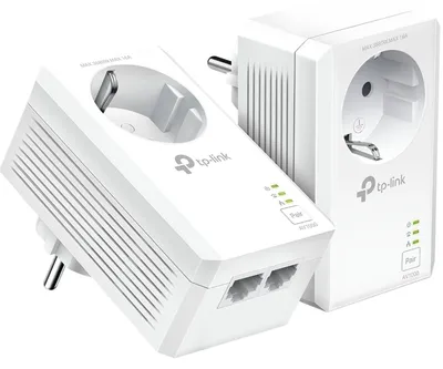 Produktbild von TP-Link CPL 1000 Mbps, 2 Gigabit-Ports, integrierte Steckdose, 2er-Set, TL-PA7027P KIT