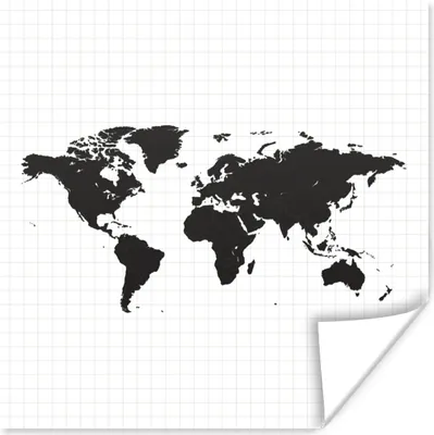 Produktbild von MuchoWow® Poster Weltkarte - Einfach - Schwarz und weiß 75x75 cm - Wand Dekoration