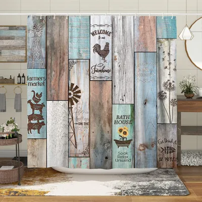 Produktbild von Duschvorhang - Rustikales Landhaus-Design - Badezimmer-Dekoration - Polyestergewebe - 183 x 182,9 cm