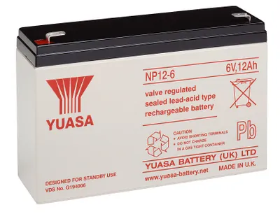 Produktbild von Yuasa NP12-6, Plombierte Bleisäure (VRLA), 6 V, 1 Stück(e), Schwarz, Weiß, 5 Jahr(e), 20 h
