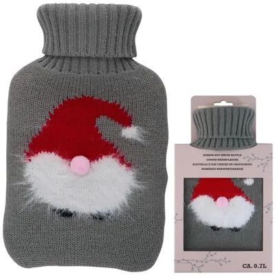 Productafbeelding van Alpina warmwaterfles 0,7 liter, gemaakt van rubber, met kerstmanmotief, grijs