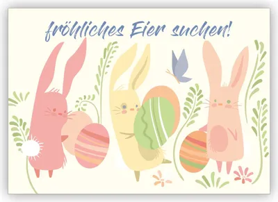 Produktbild von Fröhliche Osterkarte mit Hasen bei der Ostereier-Suche: fröhliches Eier suchen