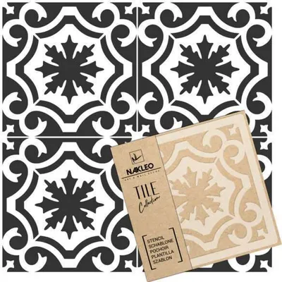Produktbild von Tile Fliesen Schablone zum Malen 25x25 cm, Badajoz Geometrisches Retro Ornament, Kunststoff Wiederverwendbare Bodenschablone DIY