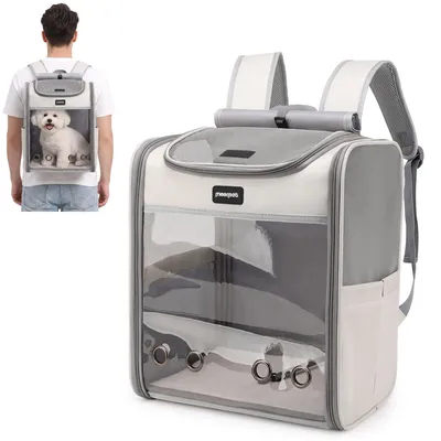 Haustierrucksack, faltbar, atmungsaktiv, 35x27x40 cm, Grau