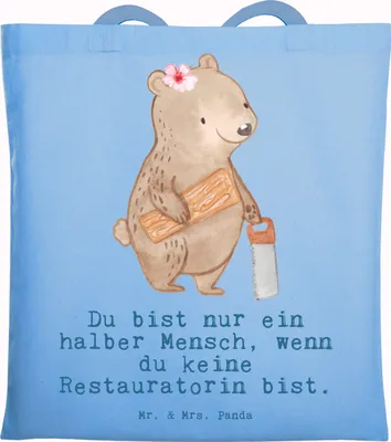 Produktbild von Mr. & Mrs. Panda Shopping Tasche Restauratorin Herz - Sky Blue - Geschenk, Tote Bag, Beutel, Jutebeutel, festivaltasche