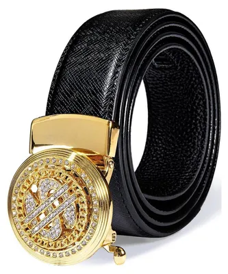 Immagine prodotto di Cintura da uomo in vera pelle, con fibbia a scatto, nera/oro, lunghezza 110 cm