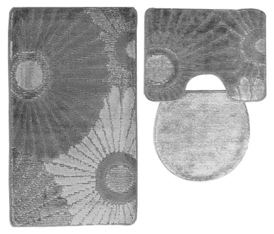 Produktbild von 3 tlg Badematte Badezimmerteppich Badteppich Set #02 GRAU