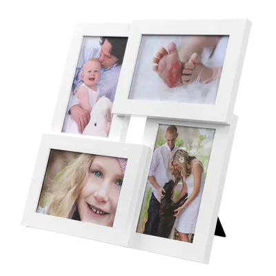 Produktbild von SONGMICS Bilderrahmen Collage für 4 Fotos 10 x 15 cm mit Glasscheibe Wandmontage Fotogalerie Display weiß RPF25WT