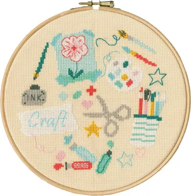 Produktbild von Auslaufmodell Bothy Threads Kreuzstich Set mit Stickrahmen "Handwerk", Zählmuster, XJH7, Diam. 17,5cm