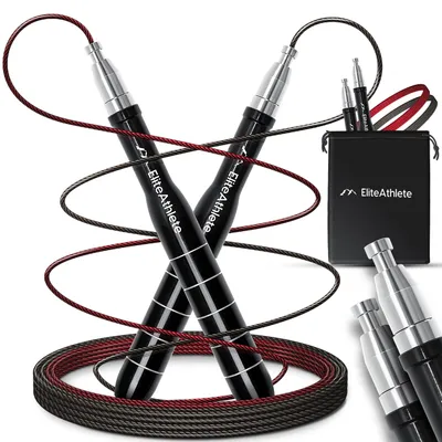 Produktbild von EliteAthlete® Springseil Erwachsene - Speed Rope mit Ersatzseil - Profi Kugellager - Skipping Rope - Jump Rope - Fitness Boxen - Sprungseil