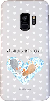 Produktbild von Mr. & Mrs. Panda Samsung Galaxy S9 Handyhülle Mäuse Herz - Grau Pastell - Geschenk, Verheiratet, Liebesbotschaft, Love, Handy Schutzhülle, Smartphone Hülle, Case, Cover
