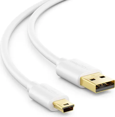 Produktbild von deleyCON 3,0m Mini USB 2.0 High Speed Kabel - Ladekabel Datenkabel für Handys Smartphones Tablets Navis Mikrofon - USB A-Stecker zu Mini B-Stecker - Weiß